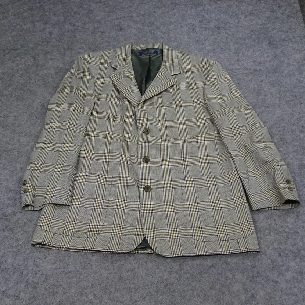 Brooks Brother Sports Jacket Mens 41R Brown Wool Coat Blazer Plaid
